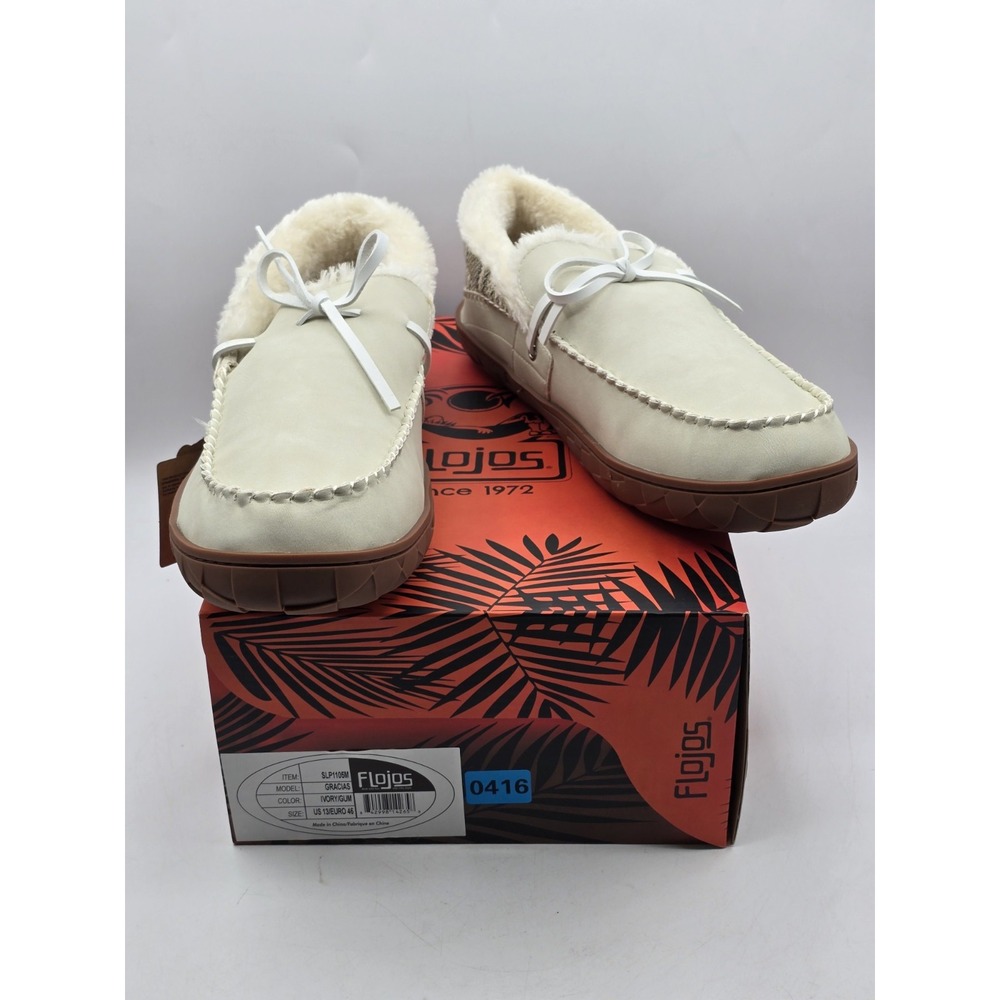 Flojos Unisex Gracias Slipper Slip-Ons Shoes Ivory/Gum Size M13/W14 SLP1105 NEW
